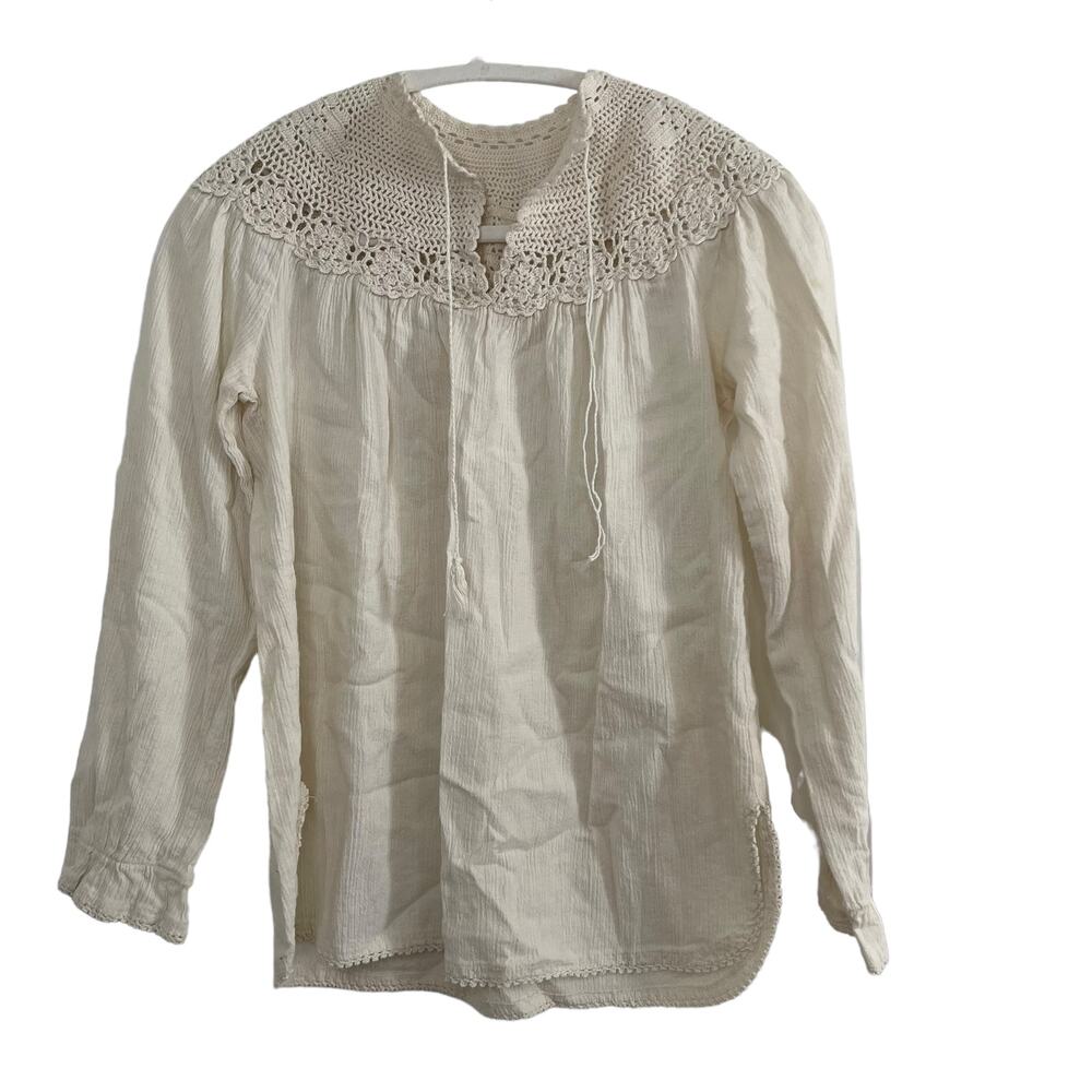 Vintage women's oatmeal colored peasant top and midi skirt set  - Small